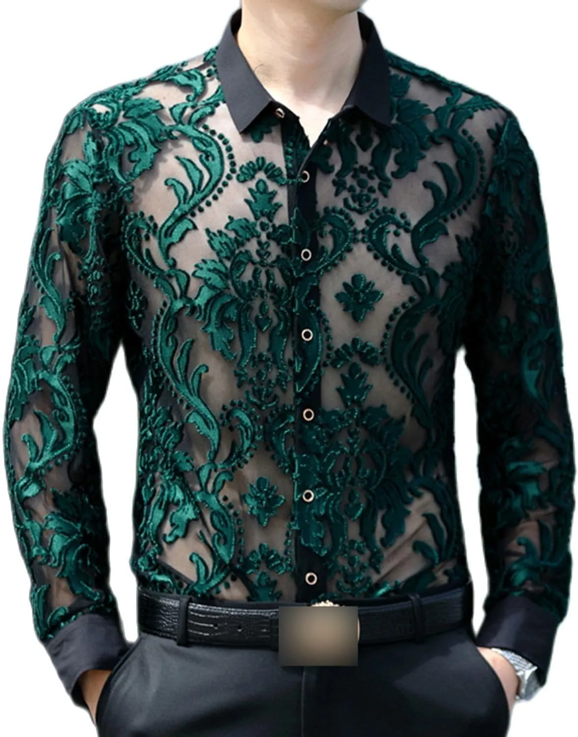 Men Women See Through Shirts Sexy Short Sleeve Night Club Fishnet Lace Shirt