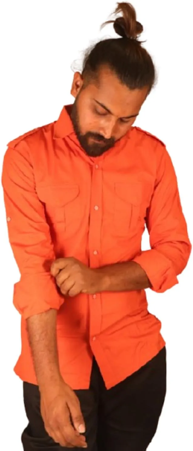 Men's Cotton 2 Pocket Hunting Safari Shirt with Coconut Shell Buttons Quick Dry Hiking Travel Fishing Long Sleeve Cargo Style