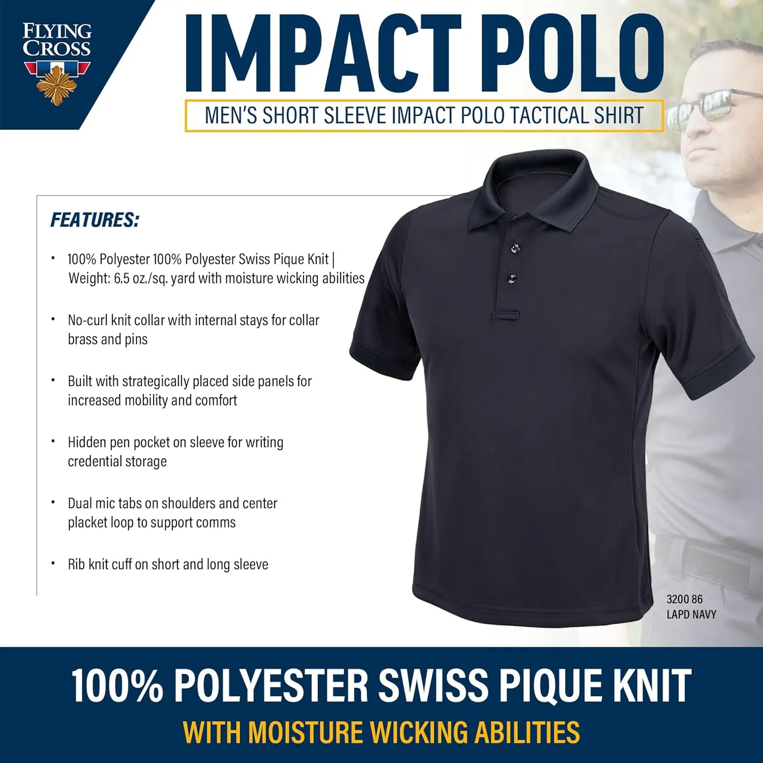 Men's Law Enforcement Impact Polo Shirt Short Sleeve, Police Uniform, Fire Department, Safety Officer