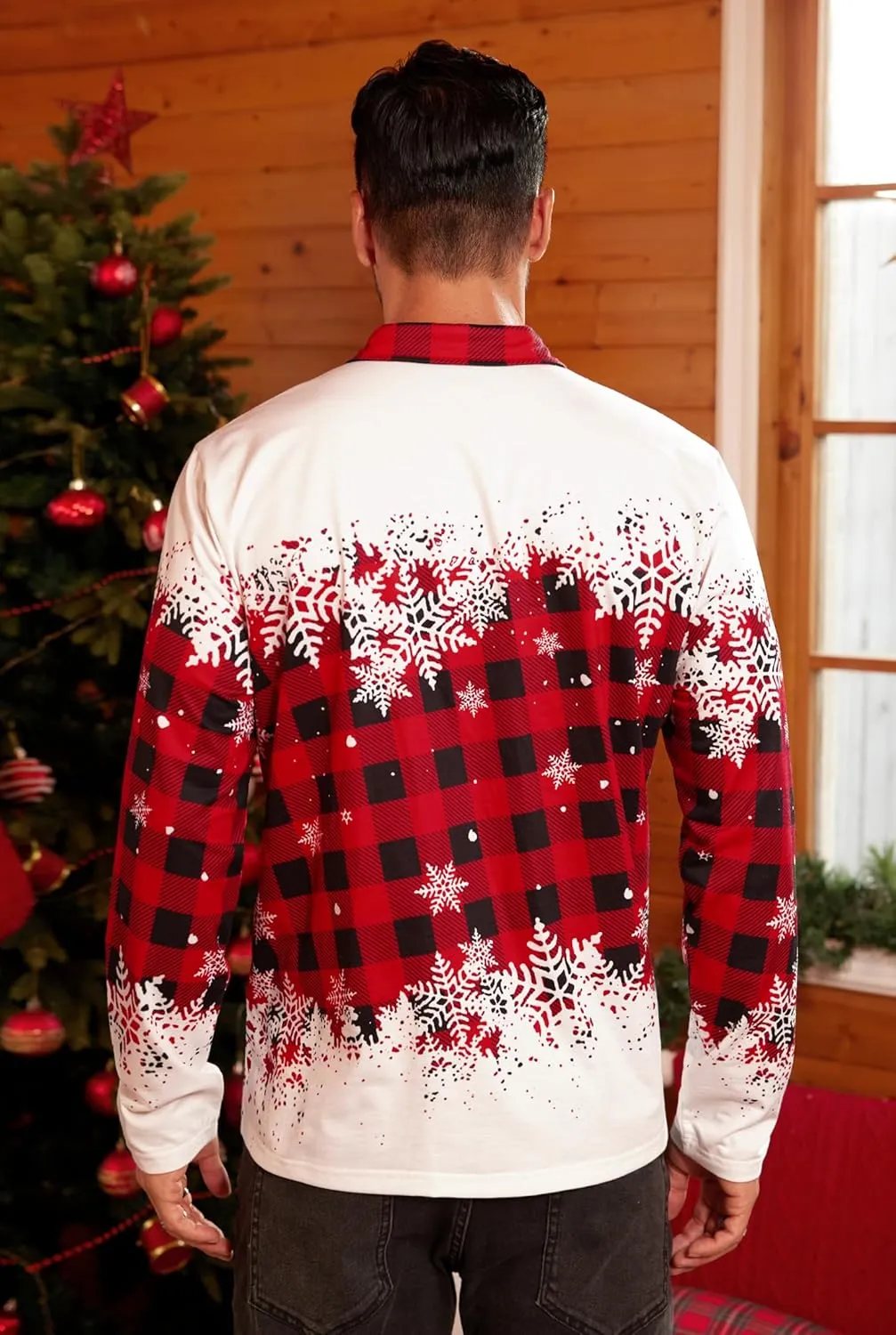 Mens Long Sleeve Polo Shirts Print Casual Vintage Classic Golf Shirt (S-XXL)