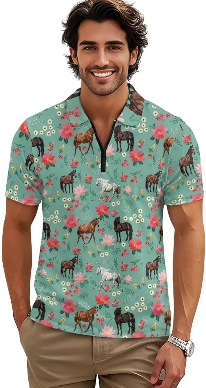 Men's Short Sleeve Shirt Zipper Collar Golf Shirt Summer Quick Dry Athletic Tops Slim Fit Sports Tennis Shirts