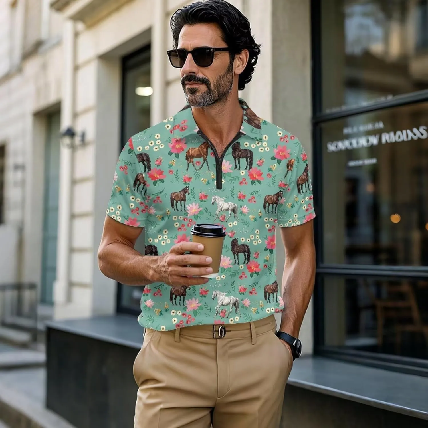 Men's Short Sleeve Shirt Zipper Collar Golf Shirt Summer Quick Dry Athletic Tops Slim Fit Sports Tennis Shirts