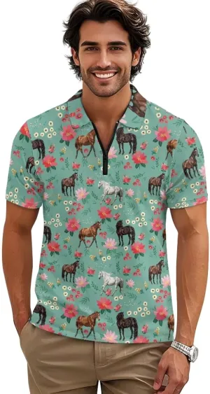 Men's Short Sleeve Shirt Zipper Collar Golf Shirt Summer Quick Dry Athletic Tops Slim Fit Sports Tennis Shirts