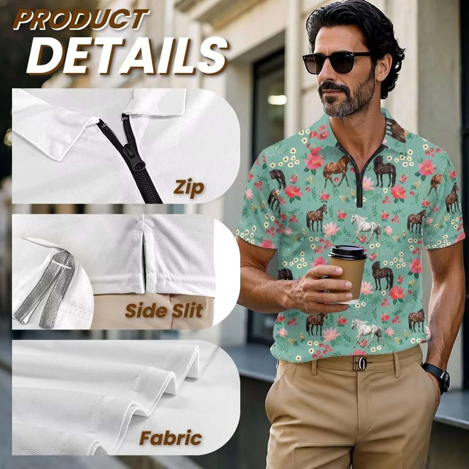 Men's Short Sleeve Shirt Zipper Collar Golf Shirt Summer Quick Dry Athletic Tops Slim Fit Sports Tennis Shirts