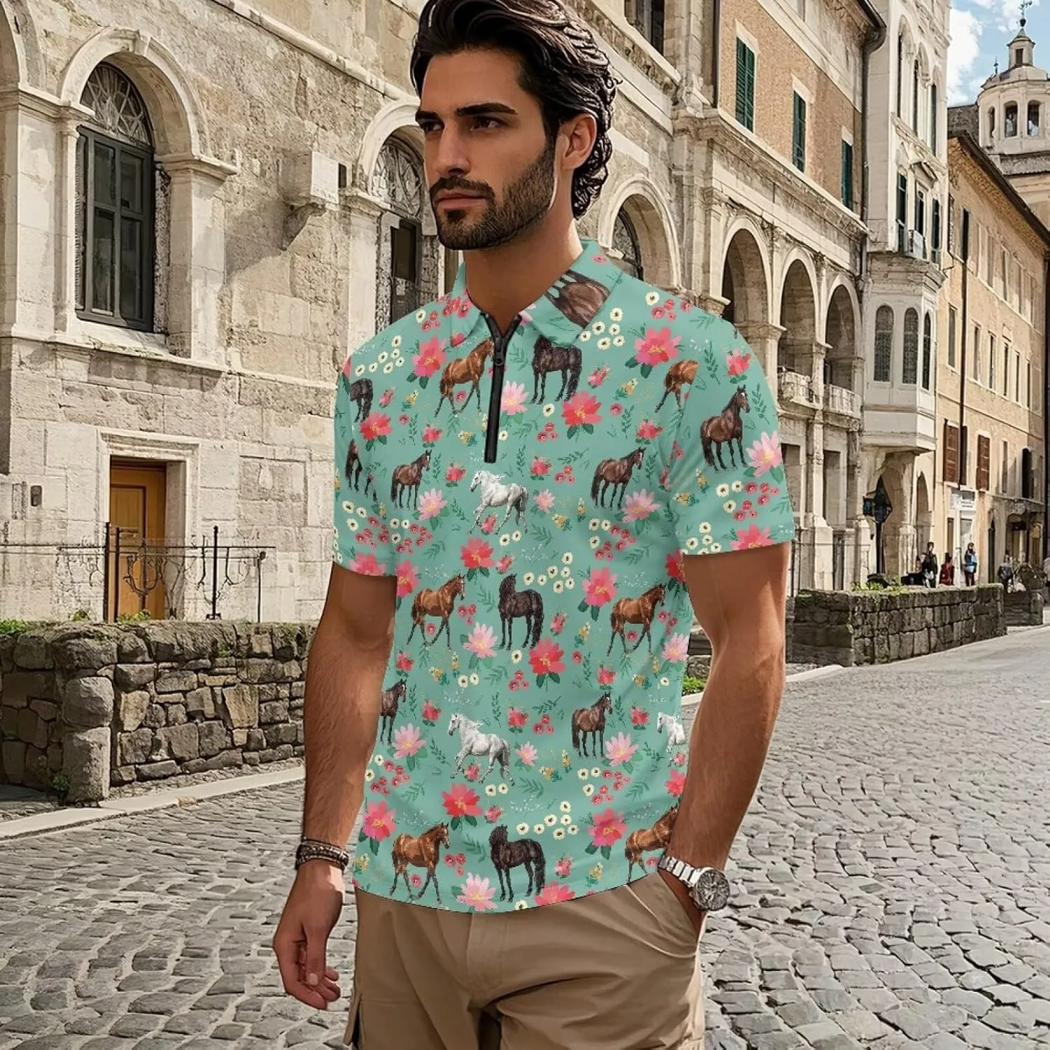 Men's Short Sleeve Shirt Zipper Collar Golf Shirt Summer Quick Dry Athletic Tops Slim Fit Sports Tennis Shirts