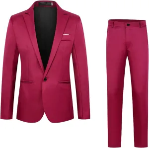 Mens Work Suits 2 Piece Slim Fit Suit Set One Button Business Prom Formal Dress Suit Blazer Jacket Pants Set M-5XL
