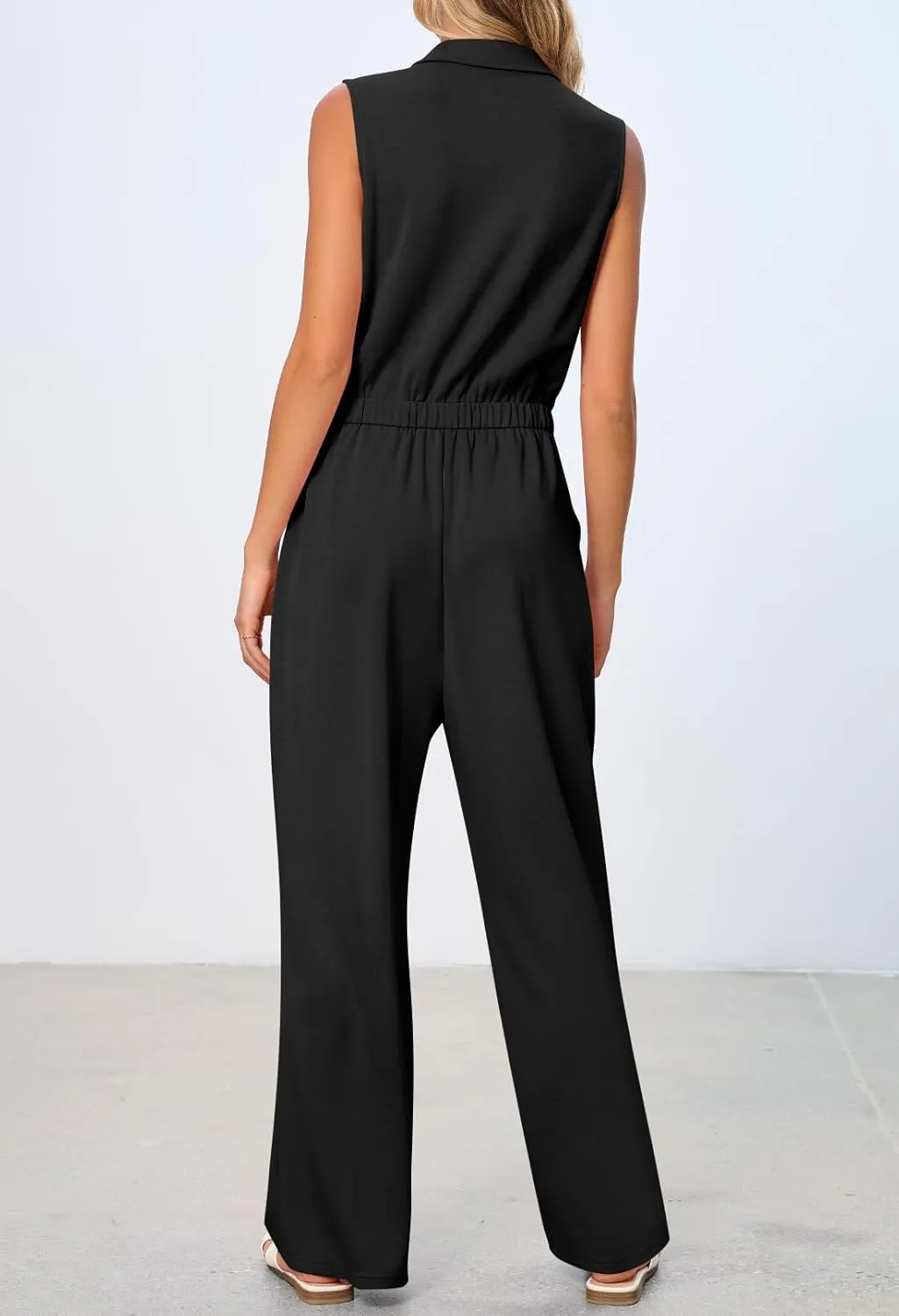 MEROKEETY Women's Summer Jumpsuits Dressy Casual One Piece Outfits Sleeveless Wide Leg Button Romper