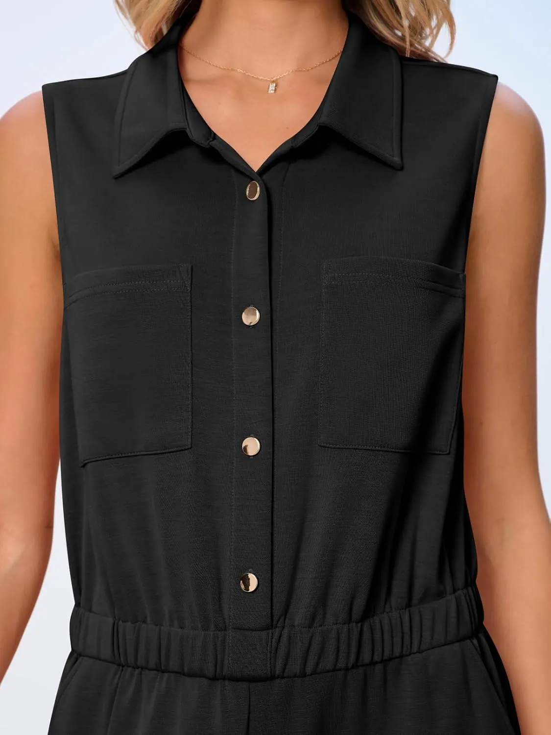 MEROKEETY Women's Summer Jumpsuits Dressy Casual One Piece Outfits Sleeveless Wide Leg Button Romper