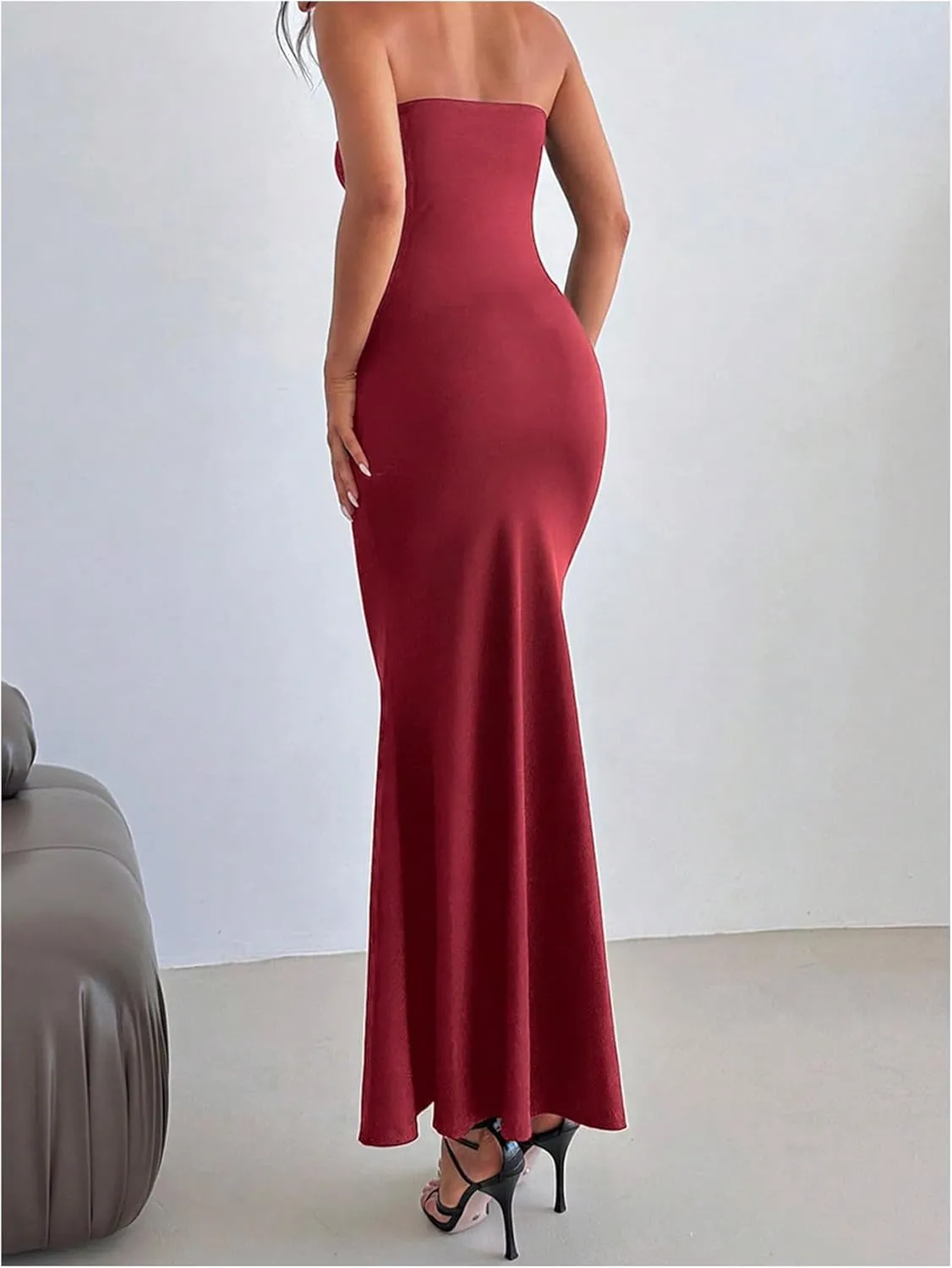 Milumia Women's Metal Decor Cut Out Strapless Bodycon Maxi Dress Fishtail Tube Top Dresses Party Cocktail
