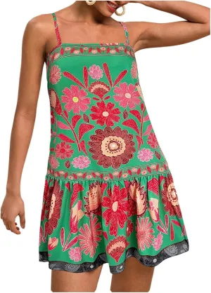 MISSACTIVER Women Sleeveless Floral Mini Dress Square Neck Ruffle Hem Spaghetti Strap Tank Dress Vacation Boho Sundress