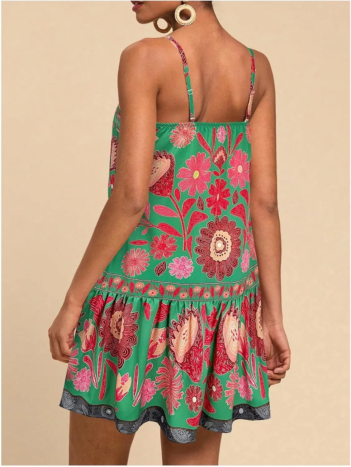 MISSACTIVER Women Sleeveless Floral Mini Dress Square Neck Ruffle Hem Spaghetti Strap Tank Dress Vacation Boho Sundress
