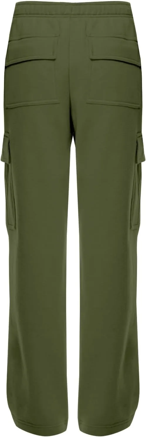 Miyaomn Casual Solid Cargo Trackpants for Women Athletic Loose Drawstring High Waisted Open Bottom Joggers with Flap Pockets