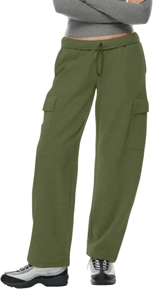 Miyaomn Casual Solid Cargo Trackpants for Women Athletic Loose Drawstring High Waisted Open Bottom Joggers with Flap Pockets
