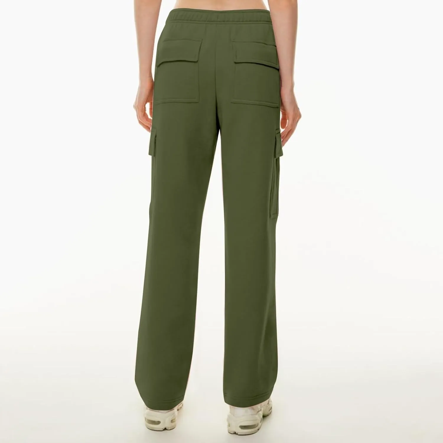 Miyaomn Casual Solid Cargo Trackpants for Women Athletic Loose Drawstring High Waisted Open Bottom Joggers with Flap Pockets