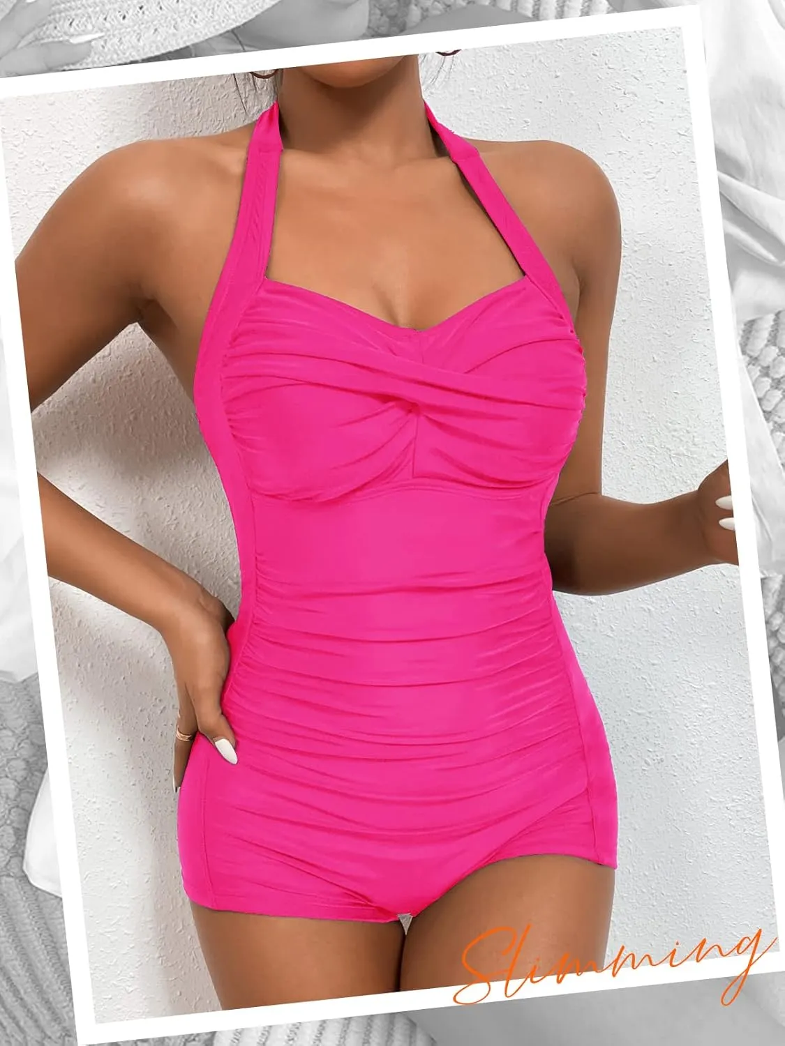 MOLYBELL Womens Boyleg Ruched Swimsuit One Piece Bathing Suit Tummy Control