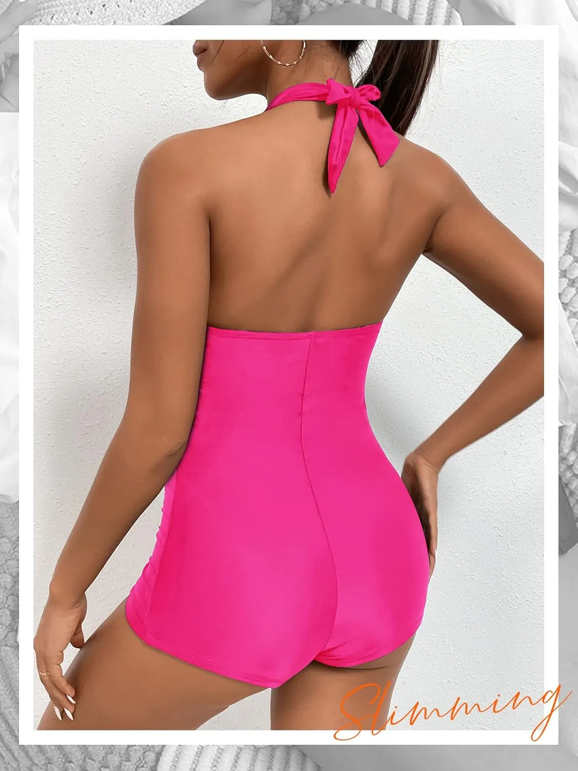 MOLYBELL Womens Boyleg Ruched Swimsuit One Piece Bathing Suit Tummy Control