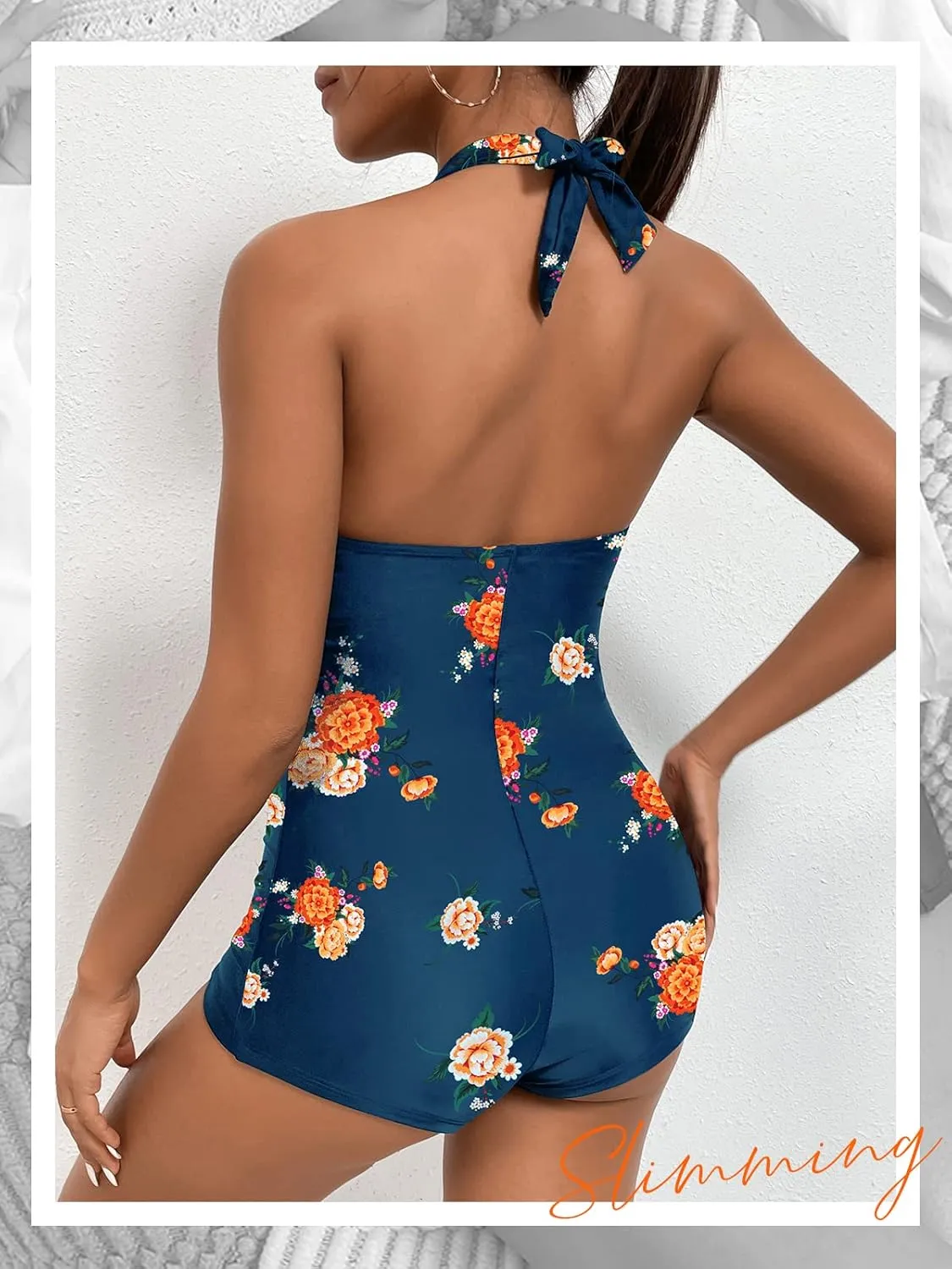 MOLYBELL Womens Boyleg Ruched Swimsuit One Piece Bathing Suit Tummy Control