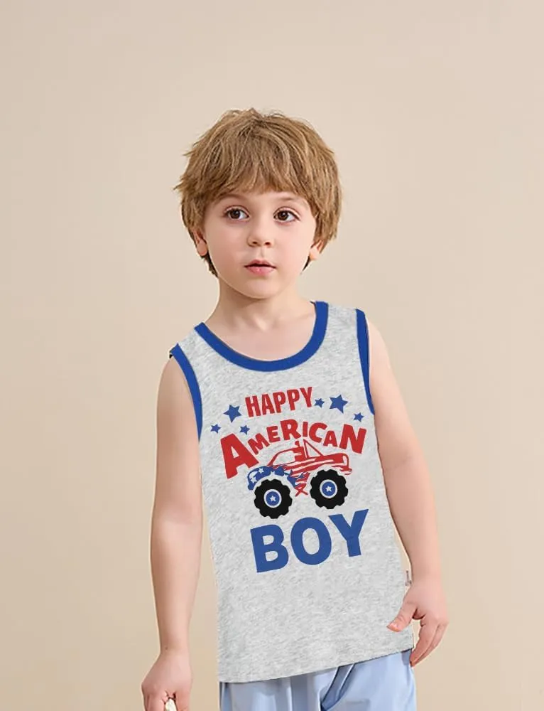 Mrocioa Toddler Boys Sleeveless Tank Top Shirts America Dinosaur Kids 4th of July Patriotic Clothes