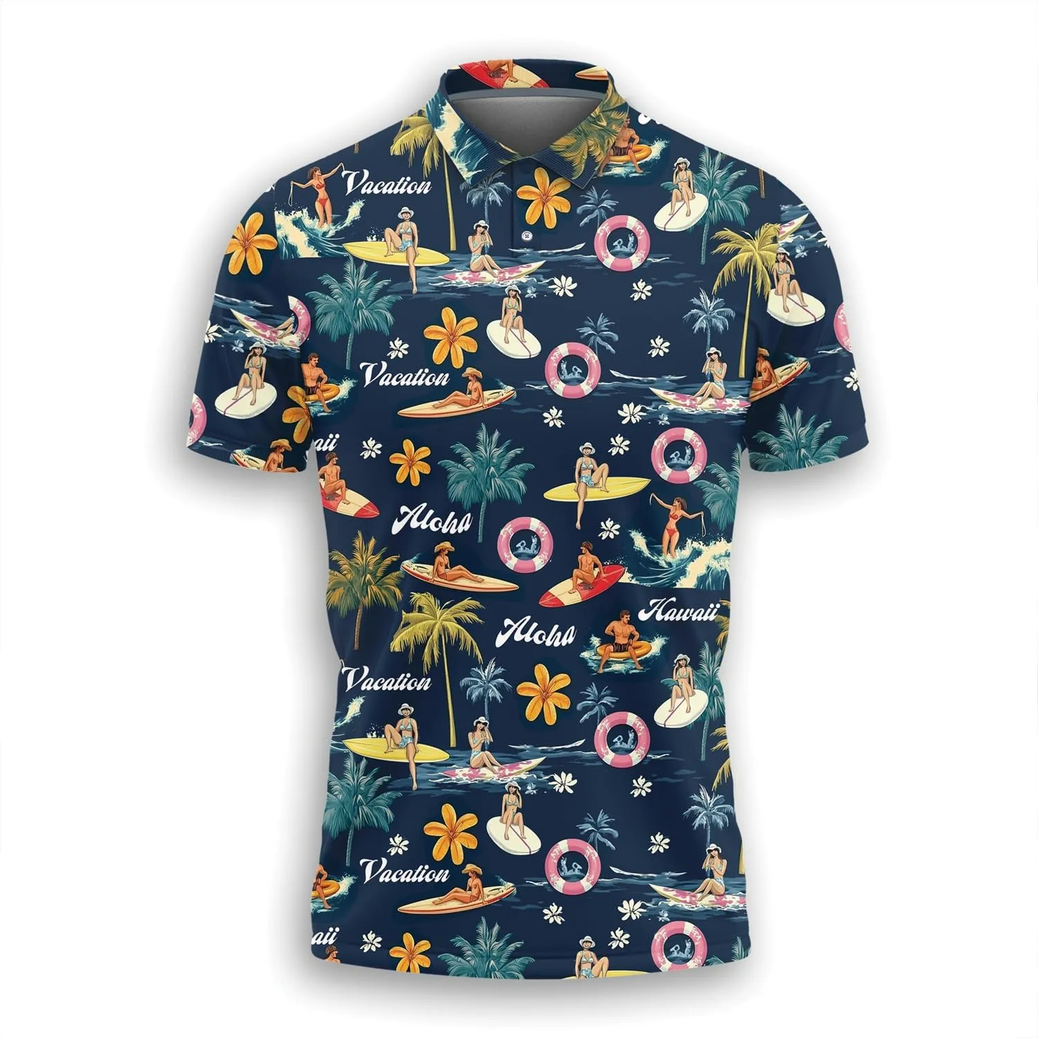 Oceans Polo Shirts for Men - Beach Lover Stylish Mens Goft Shirt Casual Short Sleeve Button Down Outfit Set 46