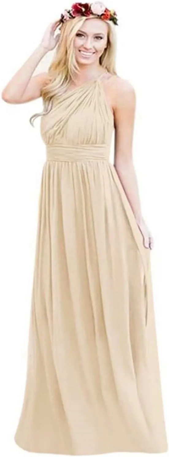 One Shoulder Bridesmaid Junior Dresses Chiffon Pleated Evening Gowns for Women Champagne Custom Size
