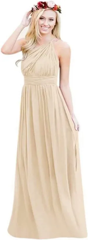 One Shoulder Bridesmaid Junior Dresses Chiffon Pleated Evening Gowns for Women Champagne Custom Size