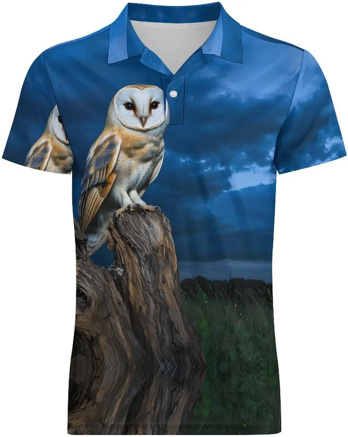 Owl in Night Men's Polo-Shirt Regular-Fit Short Sleeve Sports Quick Dry Golf Tennis T-Shirt
