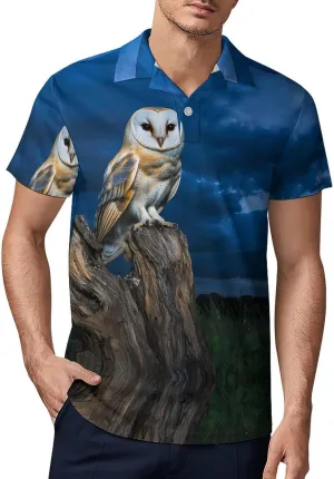 Owl in Night Men's Polo-Shirt Regular-Fit Short Sleeve Sports Quick Dry Golf Tennis T-Shirt
