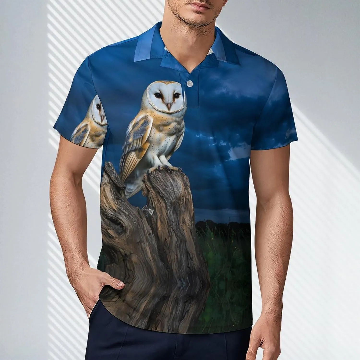 Owl in Night Men's Polo-Shirt Regular-Fit Short Sleeve Sports Quick Dry Golf Tennis T-Shirt