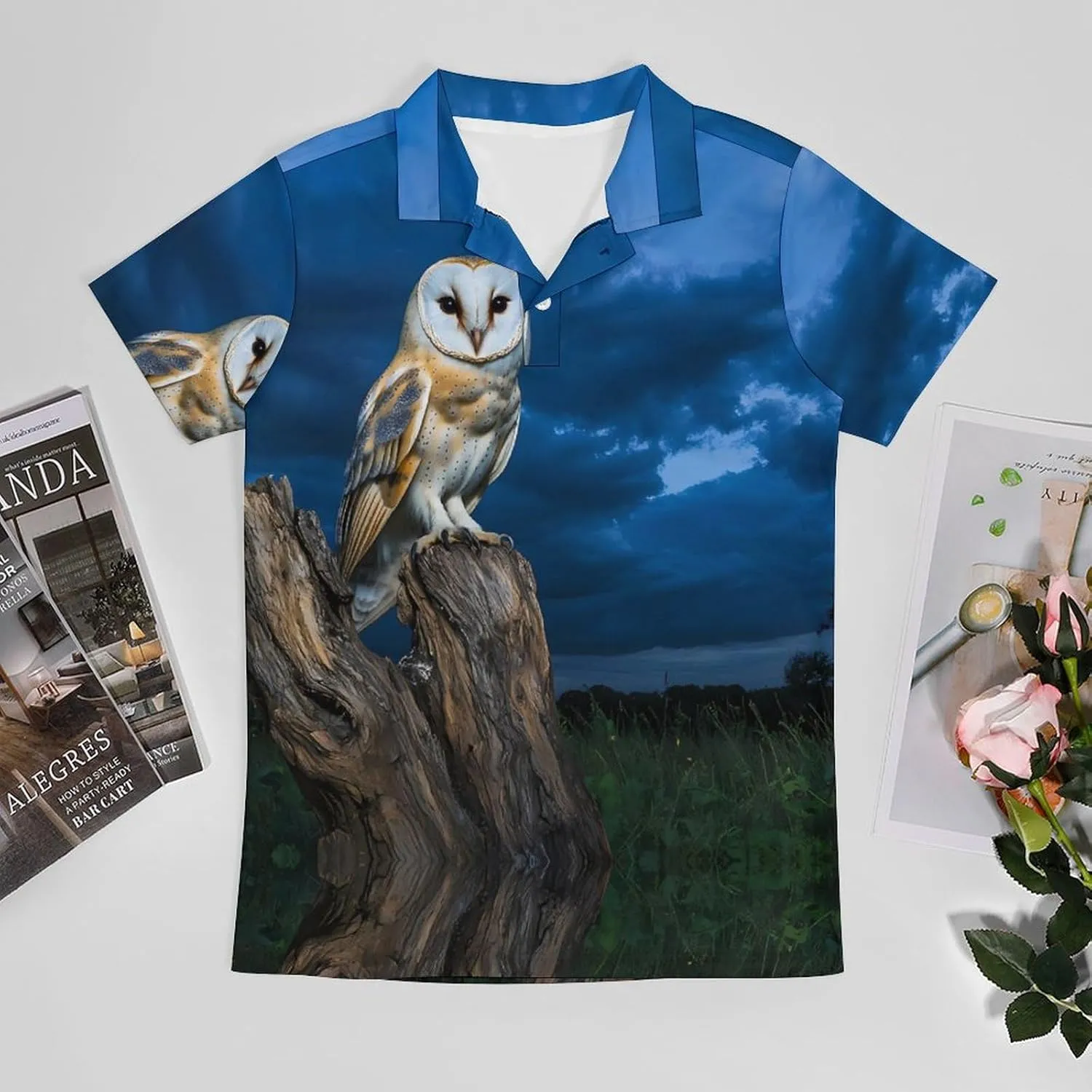 Owl in Night Men's Polo-Shirt Regular-Fit Short Sleeve Sports Quick Dry Golf Tennis T-Shirt