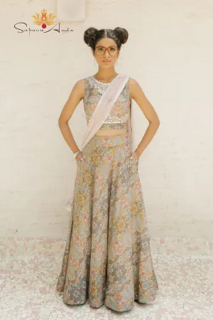 Peacock Printed Blouse N Lehenga  Elegant  Wear for Special Occasions