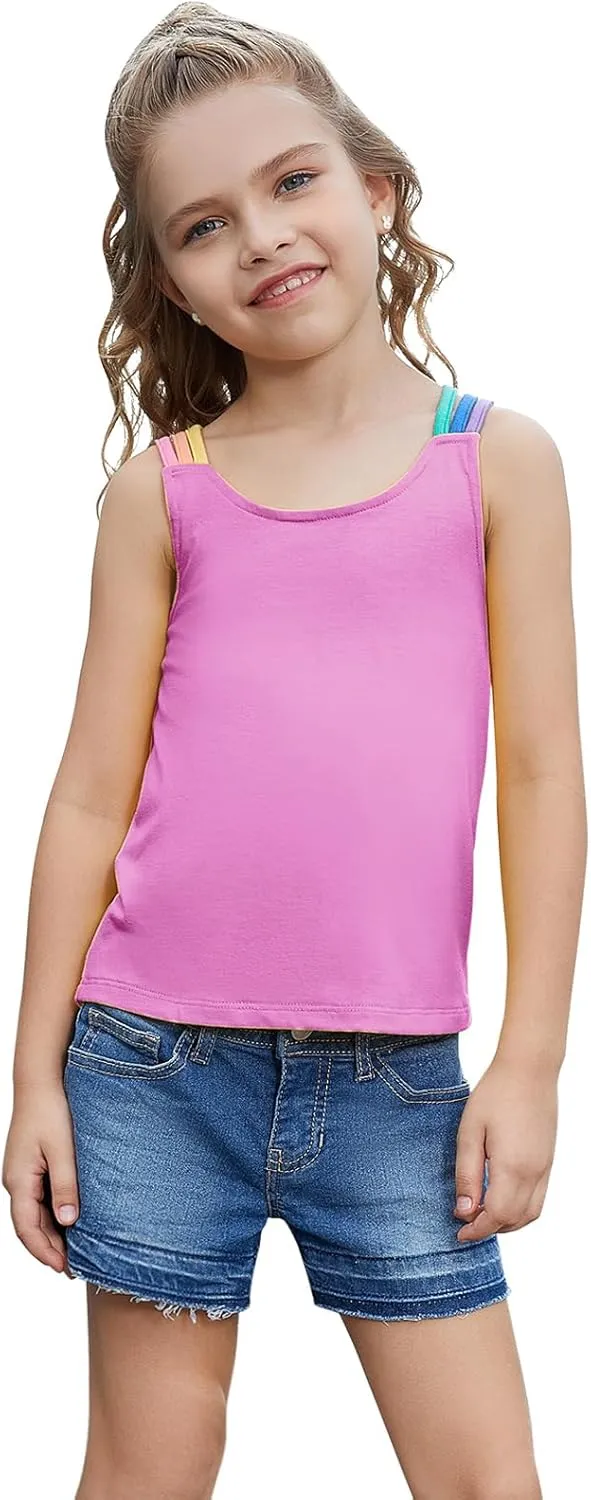 Perfashion Girls Tank Tops Rainbow Camisole High Low Hem Basic Shirt Yoga Gymnastics Dancewear for 4-13 Years
