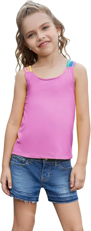 Perfashion Girls Tank Tops Rainbow Camisole High Low Hem Basic Shirt Yoga Gymnastics Dancewear for 4-13 Years