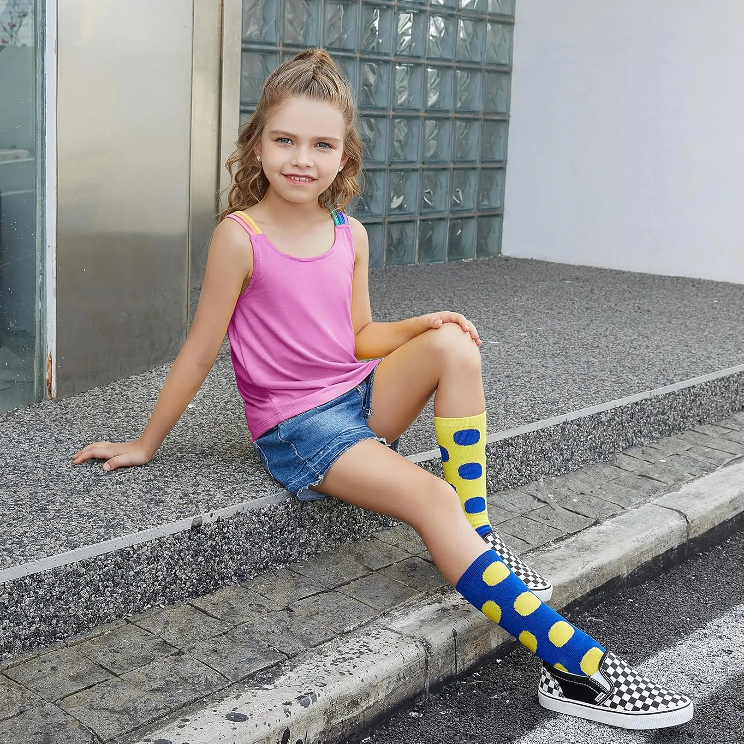 Perfashion Girls Tank Tops Rainbow Camisole High Low Hem Basic Shirt Yoga Gymnastics Dancewear for 4-13 Years