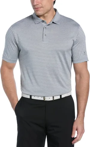 PGA TOUR Men's Heather Feeder Stripe Short Sleeve Golf Polo Shirt, Moisture-Wicking, Sun Protection, Stretch Shoulder Seams