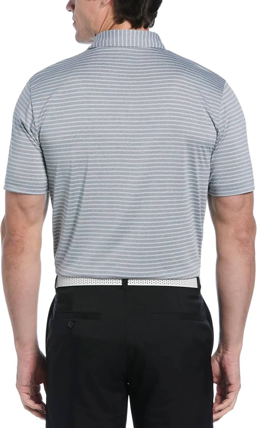PGA TOUR Men's Heather Feeder Stripe Short Sleeve Golf Polo Shirt, Moisture-Wicking, Sun Protection, Stretch Shoulder Seams
