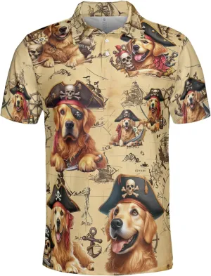 Pirate Dog Polo Shirts for Men - Sea Pirate Men's Regular Fit Quick Dry Golf Polo Shirt Series 14