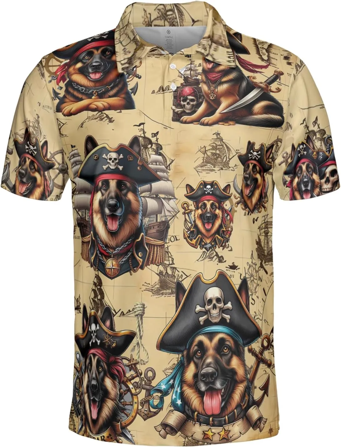 Pirate Dog Polo Shirts for Men - Sea Pirate Men's Regular Fit Quick Dry Golf Polo Shirt Series 14