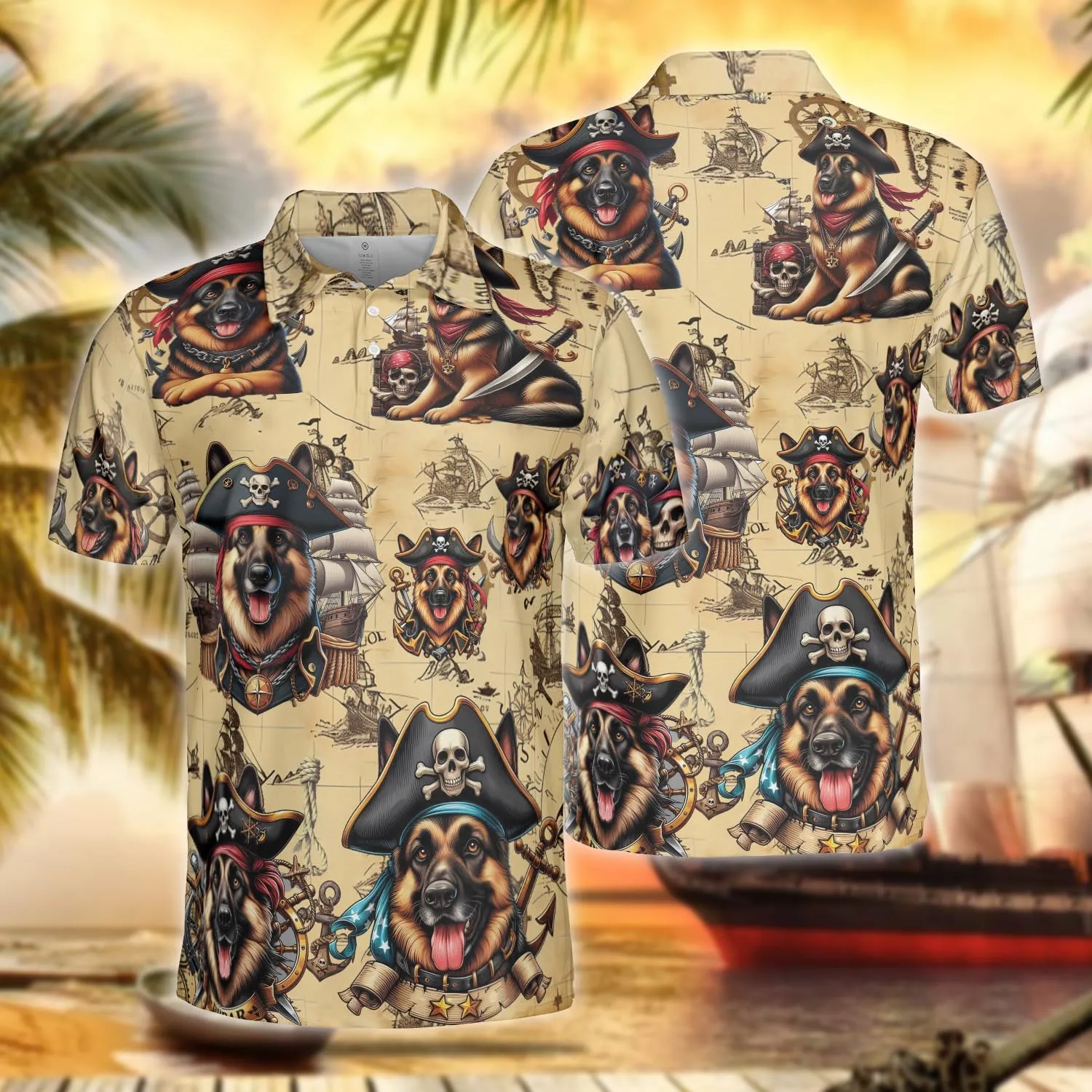 Pirate Dog Polo Shirts for Men - Sea Pirate Men's Regular Fit Quick Dry Golf Polo Shirt Series 14