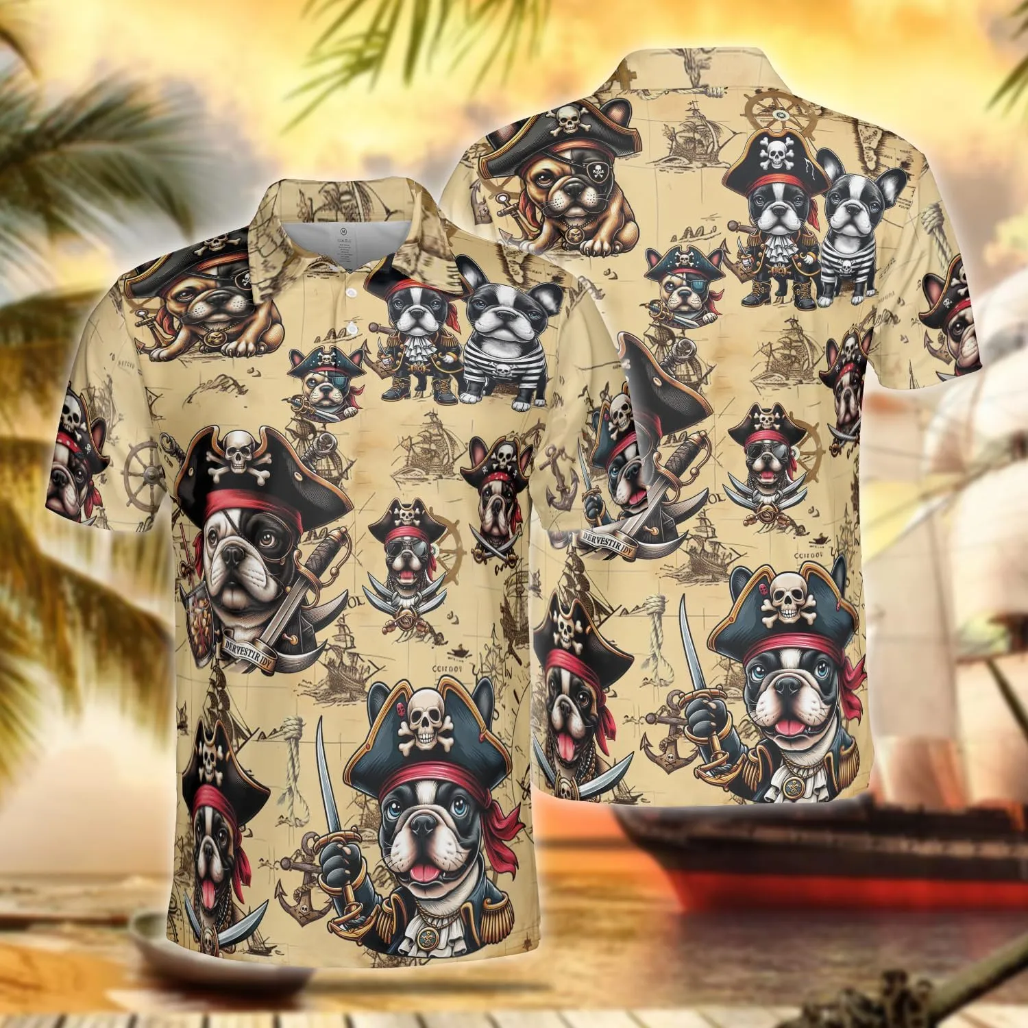 Pirate Dog Polo Shirts for Men - Sea Pirate Men's Regular Fit Quick Dry Golf Polo Shirt Series 14