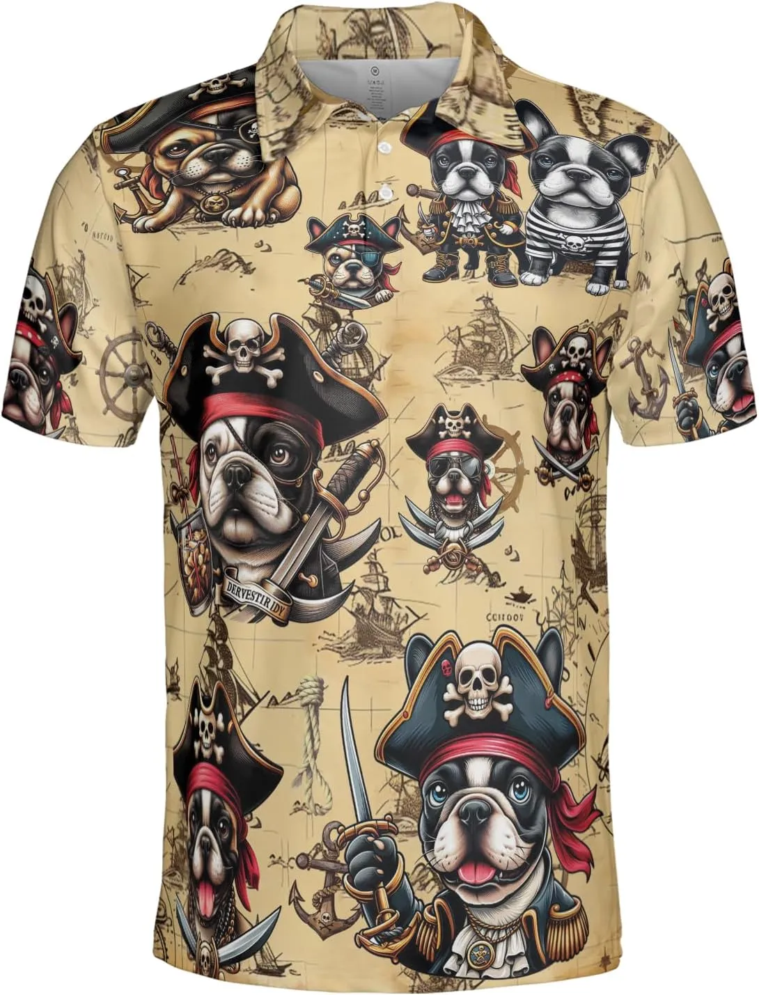 Pirate Dog Polo Shirts for Men - Sea Pirate Men's Regular Fit Quick Dry Golf Polo Shirt Series 14
