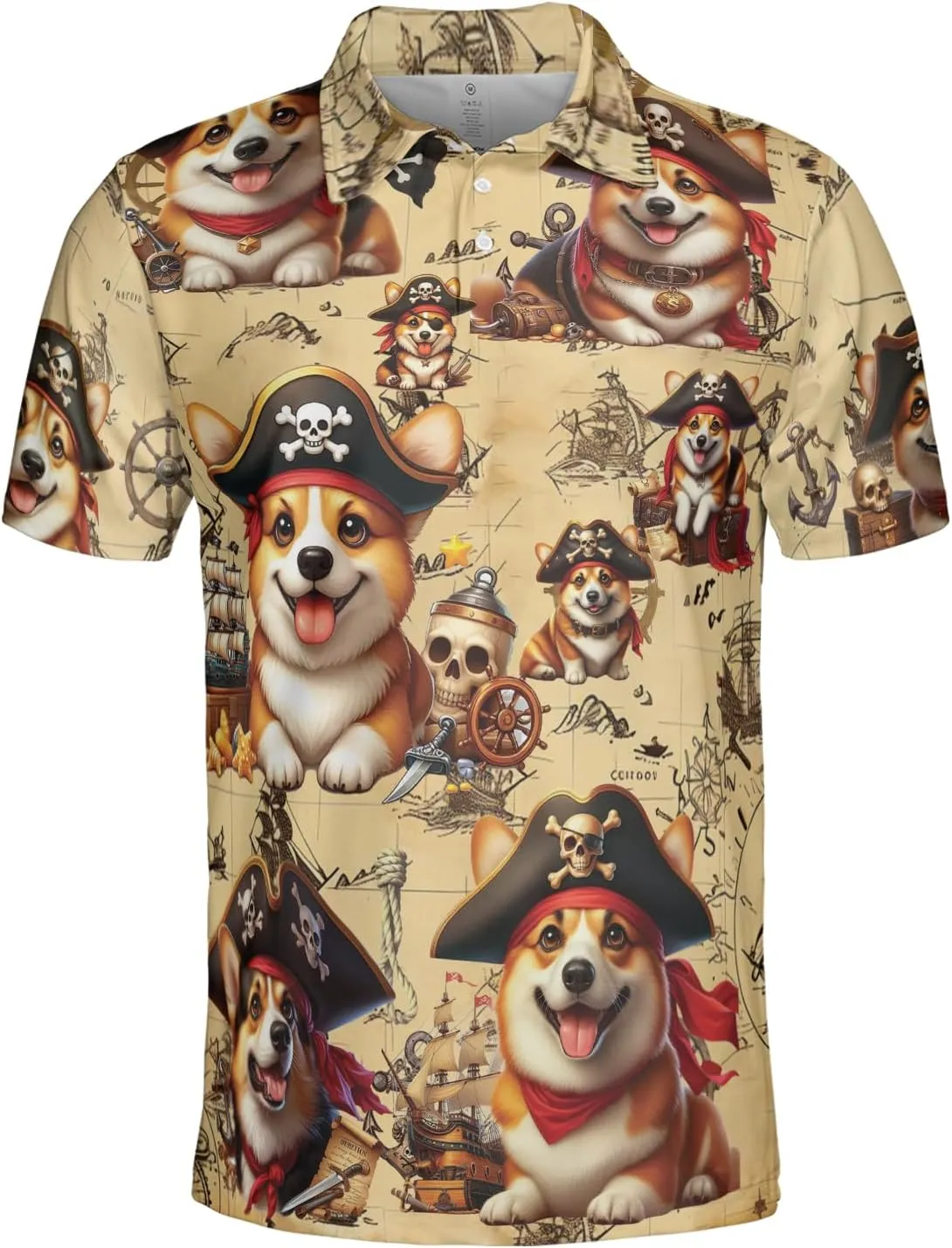 Pirate Dog Polo Shirts for Men - Sea Pirate Men's Regular Fit Quick Dry Golf Polo Shirt Series 14