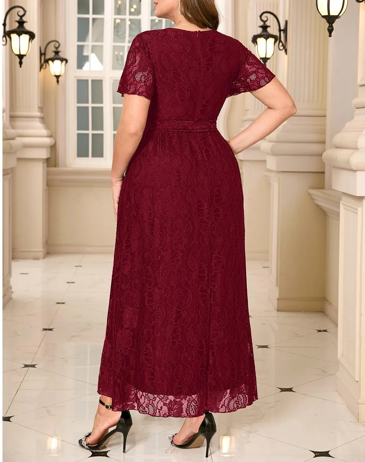Plus Size Dresses Wedding Guest - Formal Cocktail Party Long Lace High Low Wrap V Neck Dress