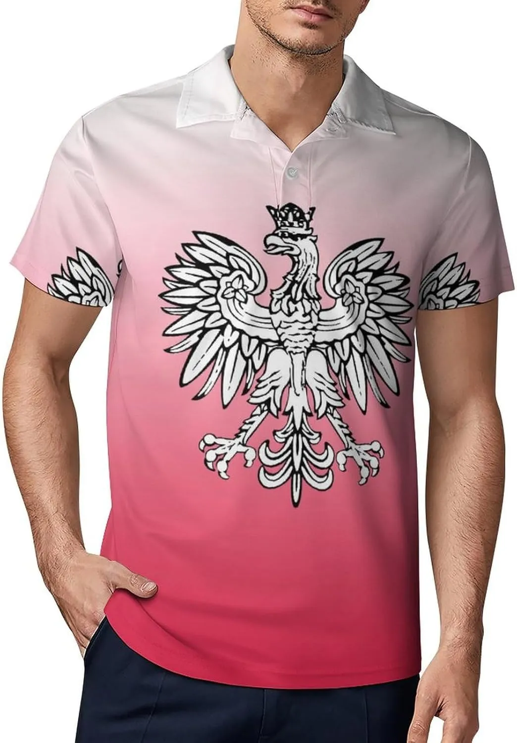 Poland Polish Red Flag White Eagle Men's Polo-Shirt Regular-Fit Short Sleeve Sports Quick Dry Golf Tennis T-Shirt