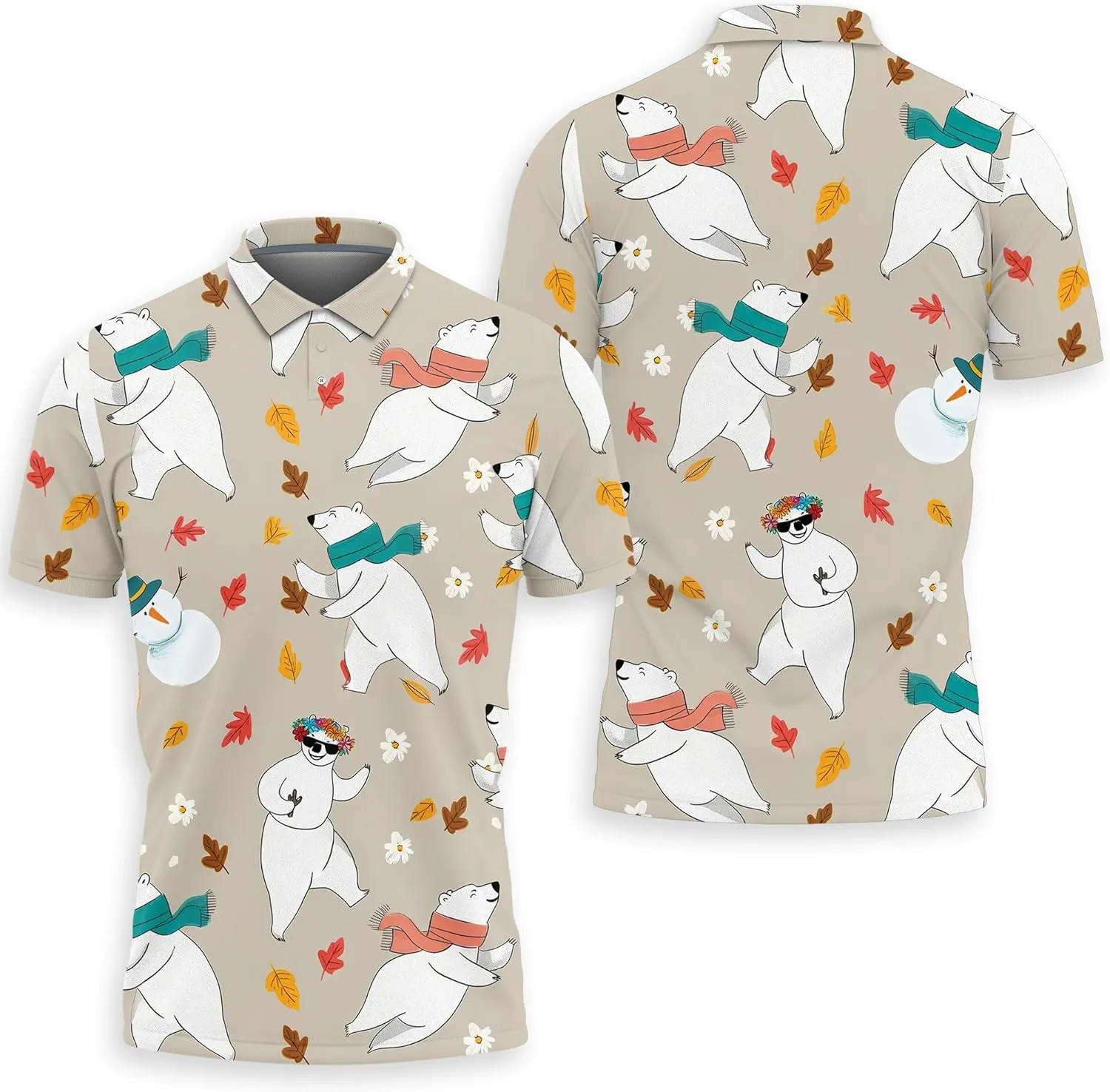 Polar Bear Polo Shirts for Men - Cute Bear Men's Regular Fit Quick Dry Golf Polo Shirt Series 03
