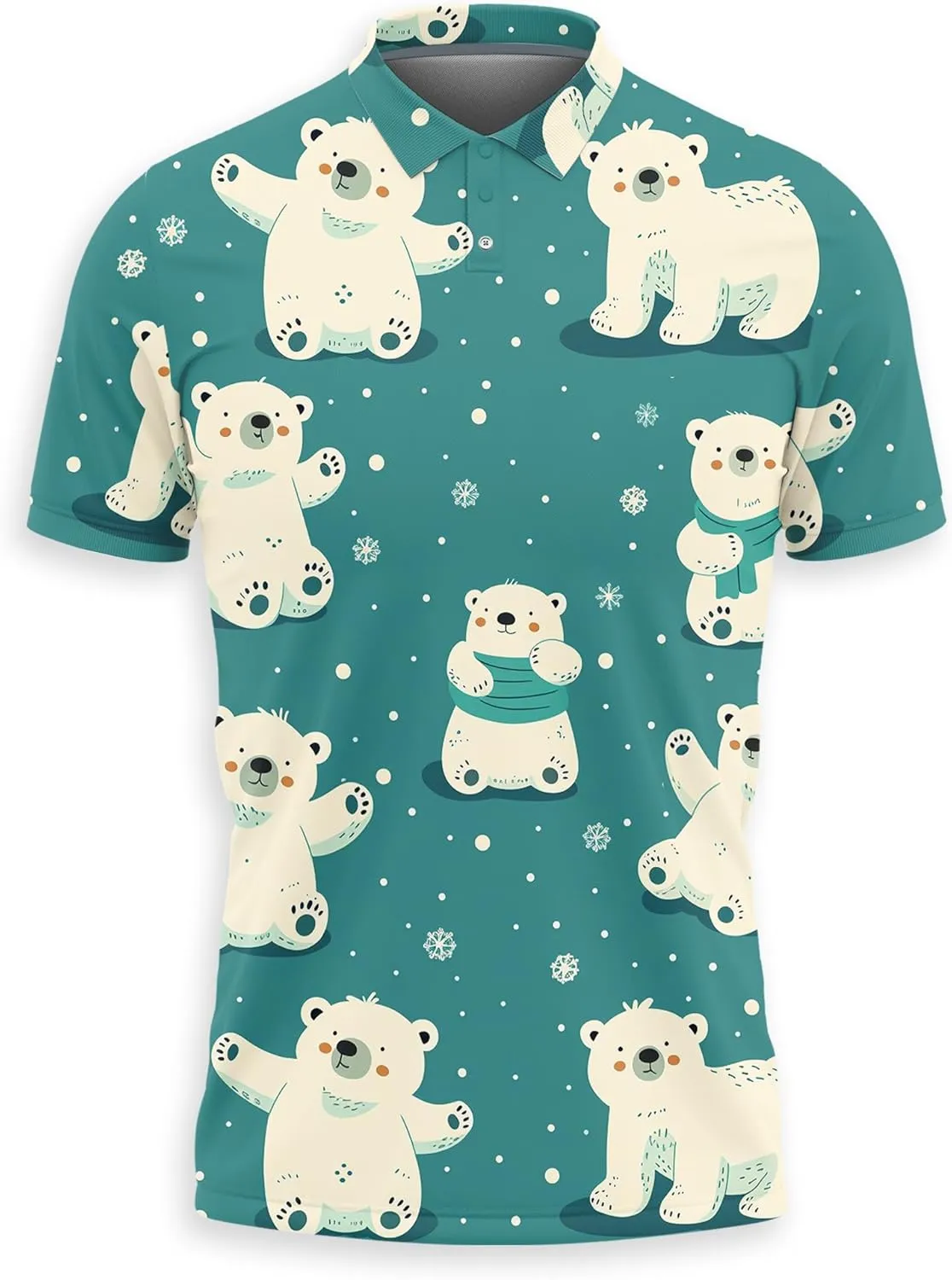 Polar Bear Polo Shirts for Men - Cute Bear Men's Regular Fit Quick Dry Golf Polo Shirt Series 03
