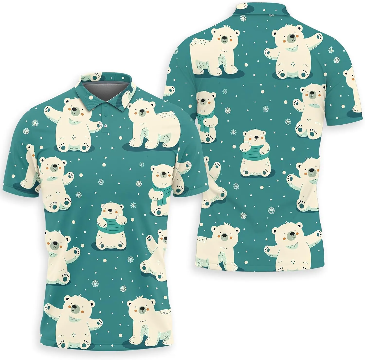 Polar Bear Polo Shirts for Men - Cute Bear Men's Regular Fit Quick Dry Golf Polo Shirt Series 03