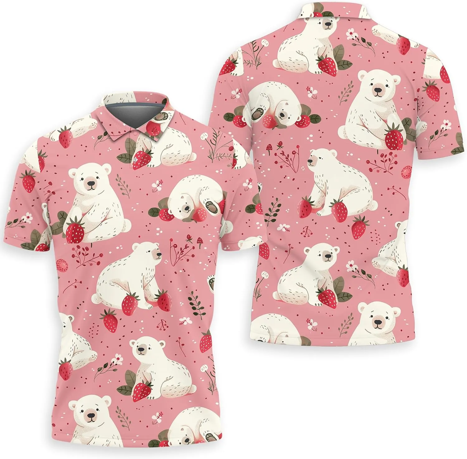 Polar Bear Polo Shirts for Men - Cute Bear Men's Regular Fit Quick Dry Golf Polo Shirt Series 03
