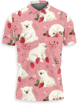 Polar Bear Polo Shirts for Men - Cute Bear Men's Regular Fit Quick Dry Golf Polo Shirt Series 03