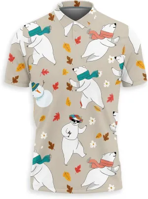 Polar Bear Polo Shirts for Men - Cute Bear Men's Regular Fit Quick Dry Golf Polo Shirt Series 03