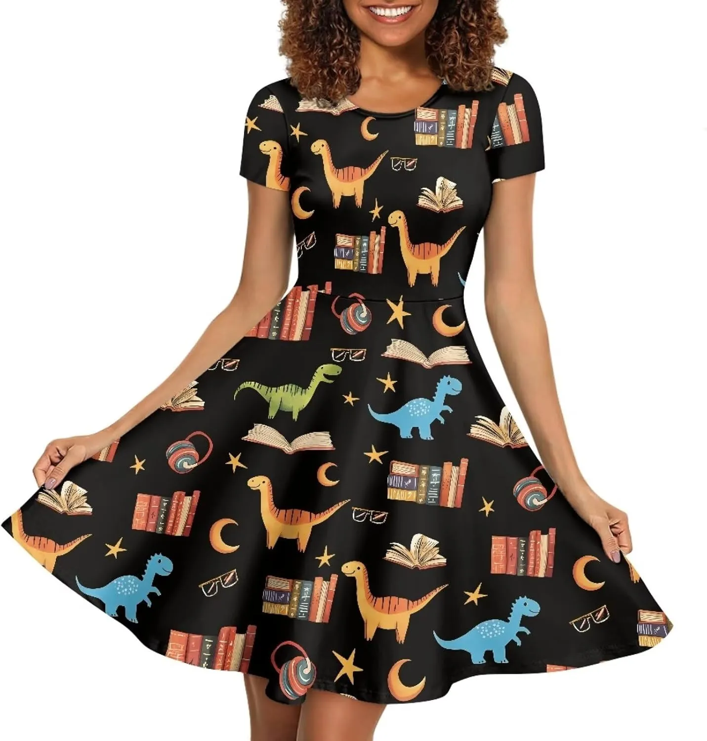 POLERO Women's Animal Dress Short Sleeve Cute Midi Dresses Casual Beach Vacation Sundress